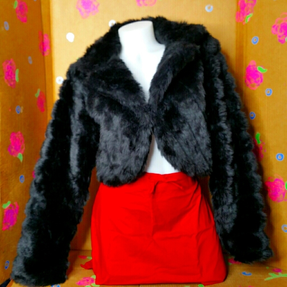 Black Faux Fur Cropped Jacket Junior's Size 1X - Picture 4 of 8